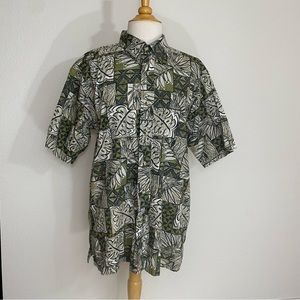 ONO & Co Liberty House Men's Olive White Aztec Button Short Sleeve Shirt Size L